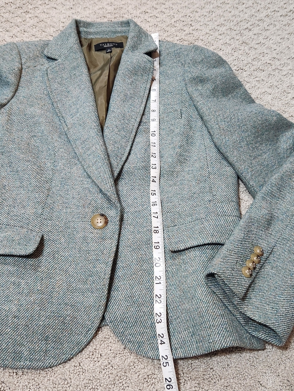 Talbots Light Green Herringbone Tweed Wool Blazer Women's Size 10 - Picture 11 of 12